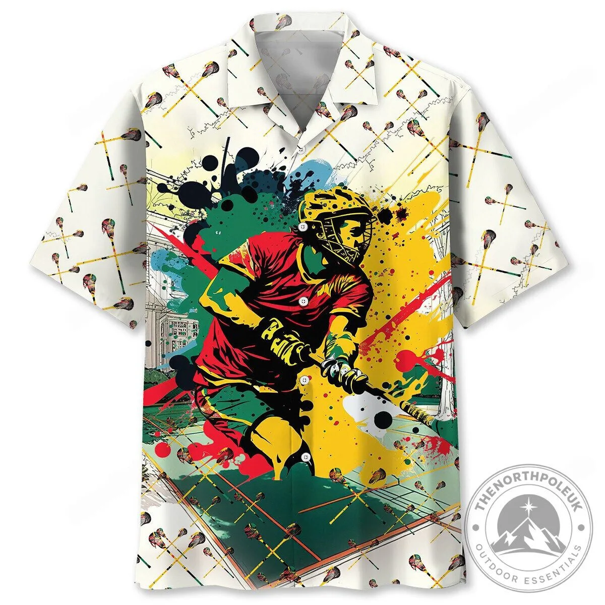 Lacrosse Player Watercolor Splatter Art Hawaiian Shirt