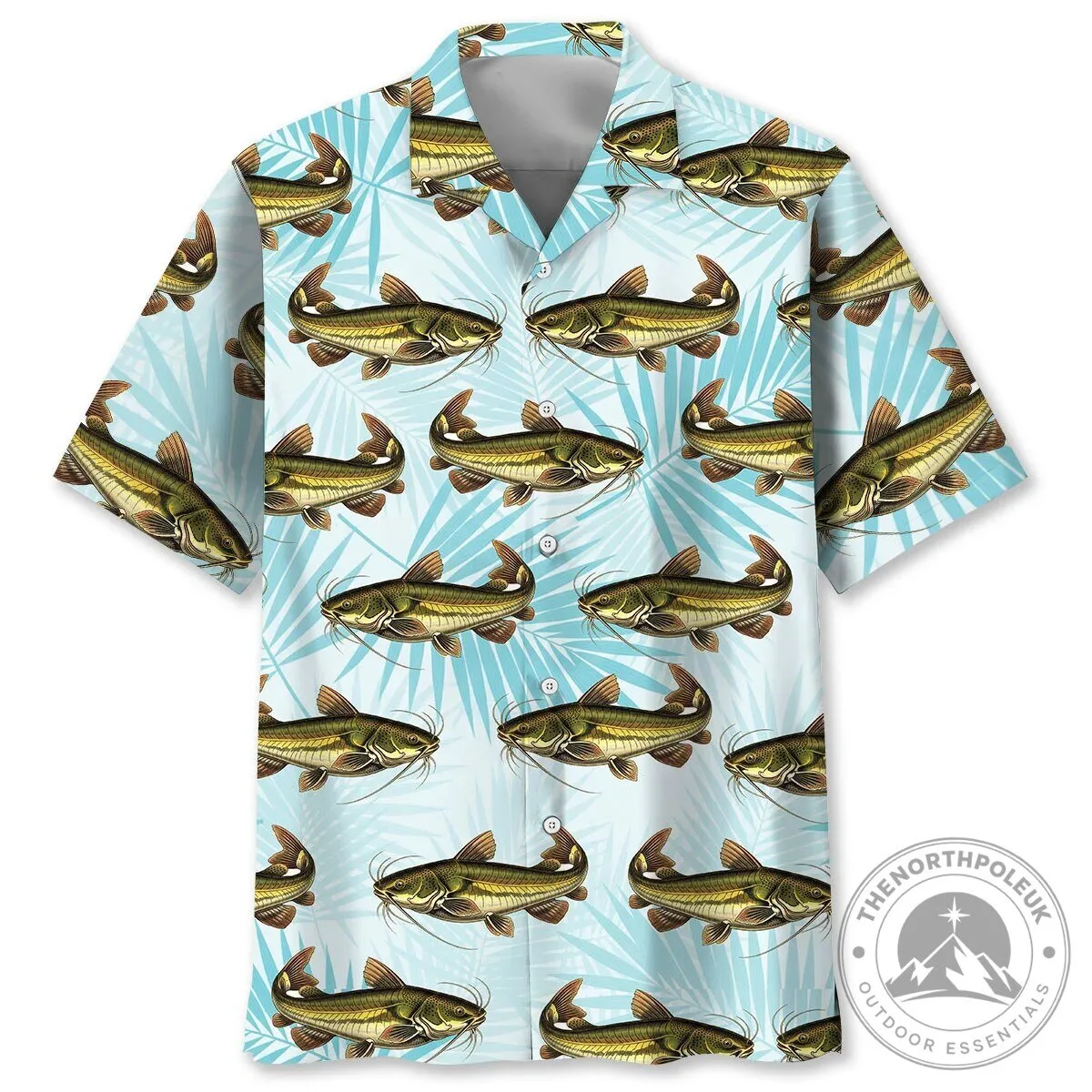 Catfish Fishing Pattern Tropical Blue Hawaiian Shirt for Men