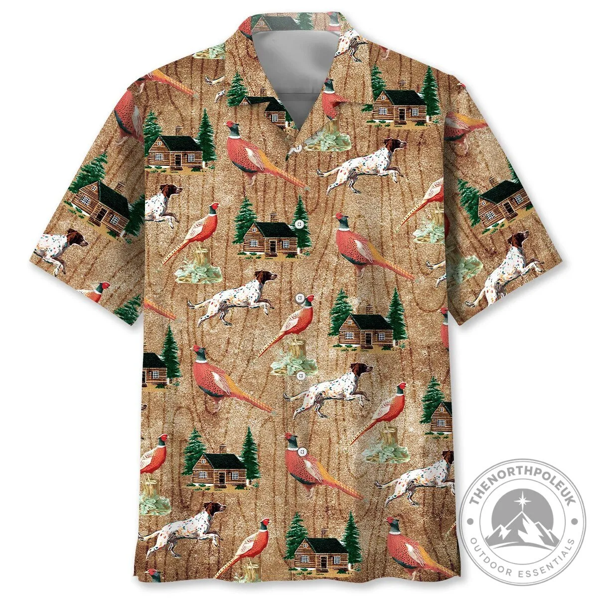 Vintage Hunting Dog and Pheasant Cabin Scene Hawaiian Shirt