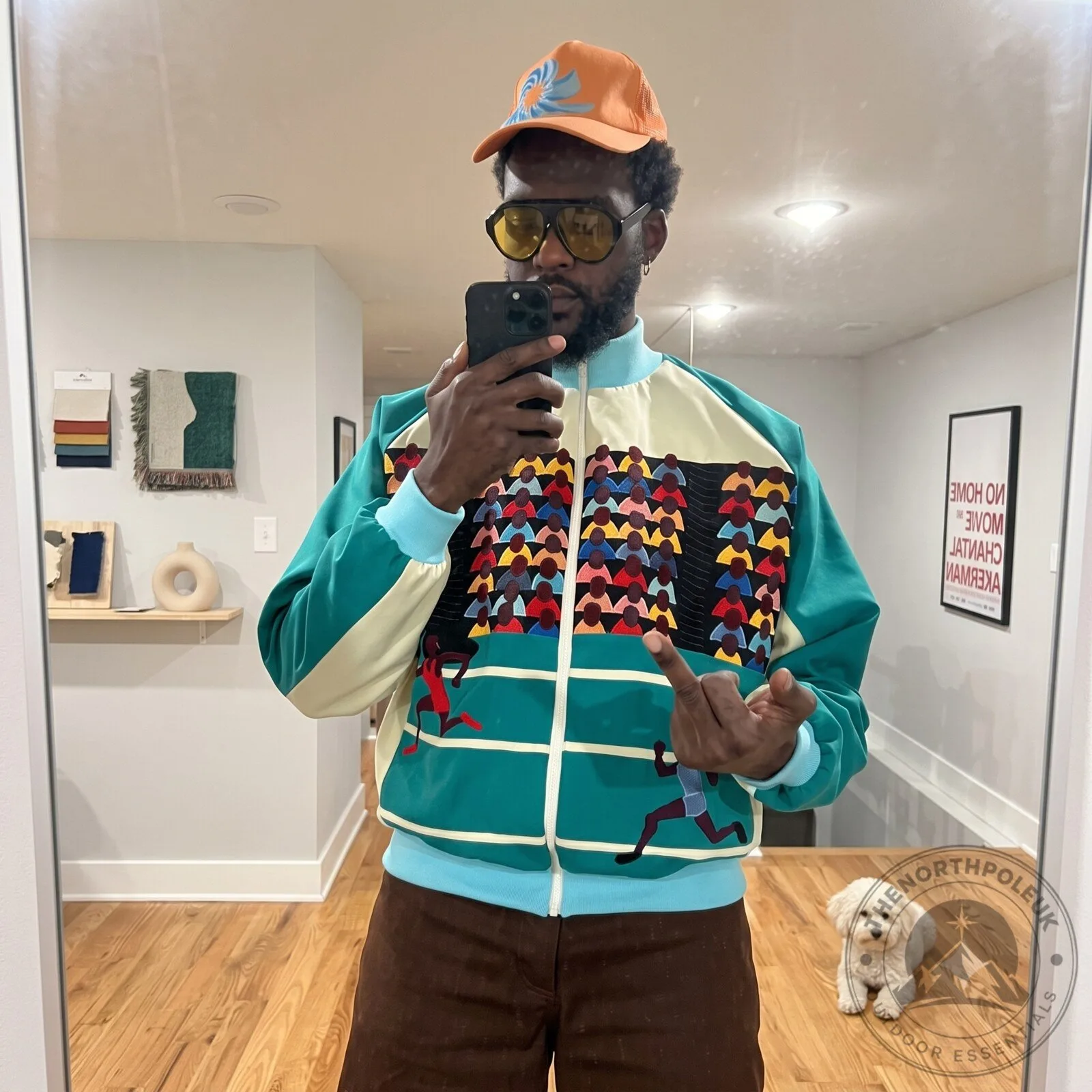Custom Track Jacket Designed by Malcolm Dakar Featuring a Vibrant Crowd and Running Track Graphic