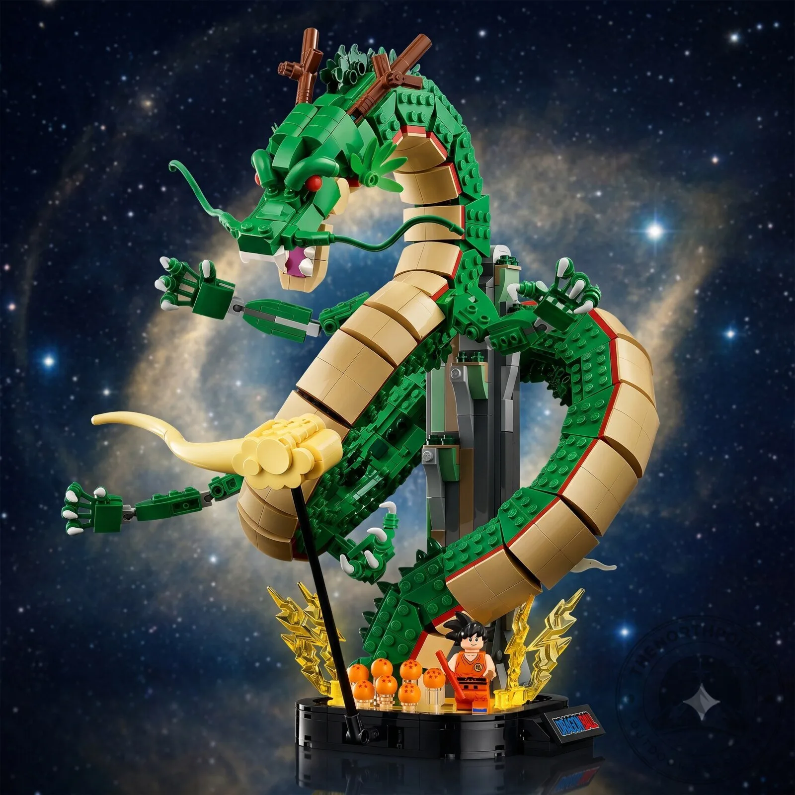 The LEGO® Dragon Ball set recreates the image of Shenron and Son Goku. 5 The LEGO® Dragon Ball set recreates the image of Shenron and Son Goku.