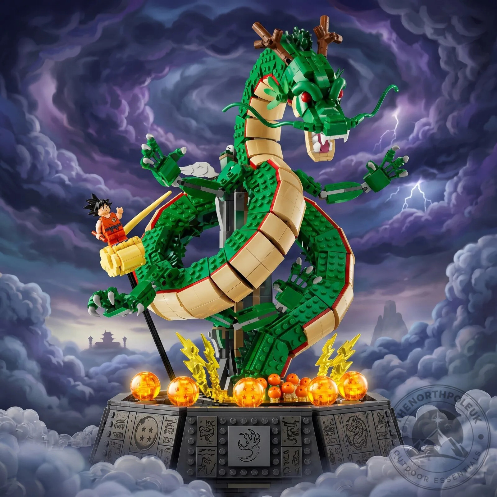 The LEGO® Dragon Ball set recreates the image of Shenron and Son Goku. 7 The LEGO® Dragon Ball set recreates the image of Shenron and Son Goku.