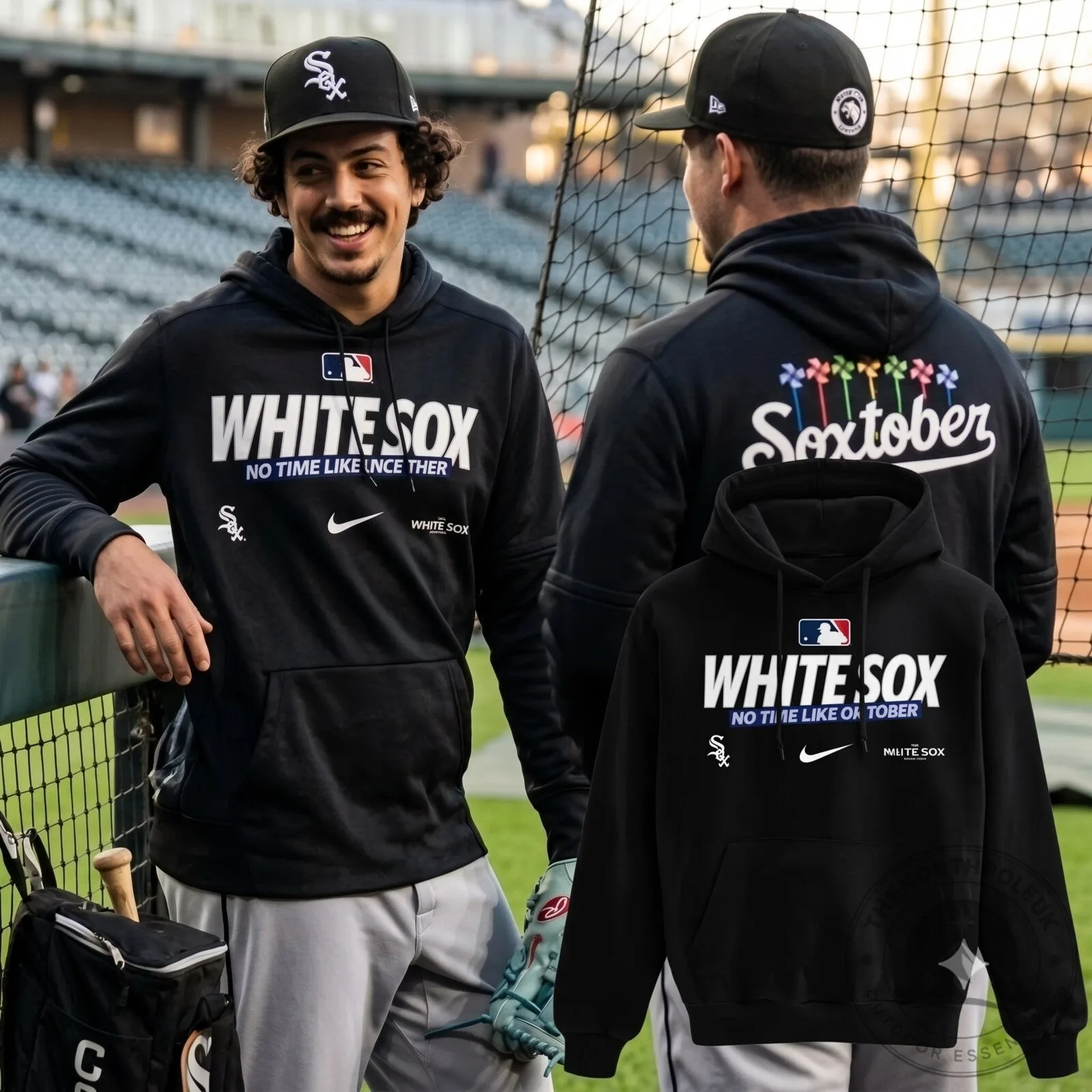 Men's Chicago White Sox Nike Black 2026 MLB Postseason Authentic Collection Therma Fleece Hoodi