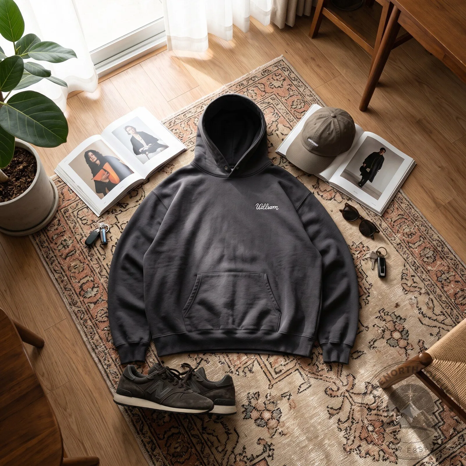 The black Anthony Edwards hoodie comes with the words "Two Words" printed on the hem. 4 The black Anthony Edwards hoodie comes with the words "Two Words" printed on the hem.