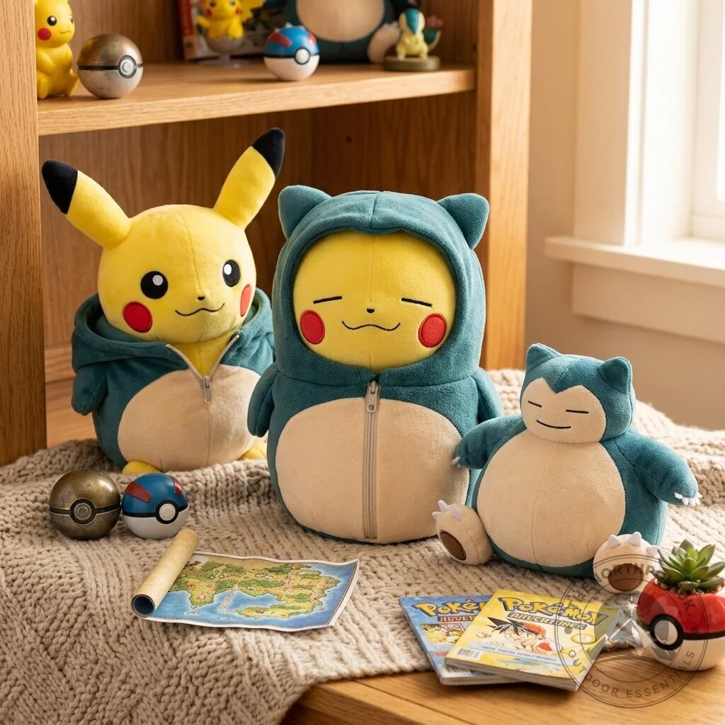 Pikachu plush toy wearing a Snorlax sleeping bag 5 Pikachu plush toy wearing a Snorlax sleeping bag
