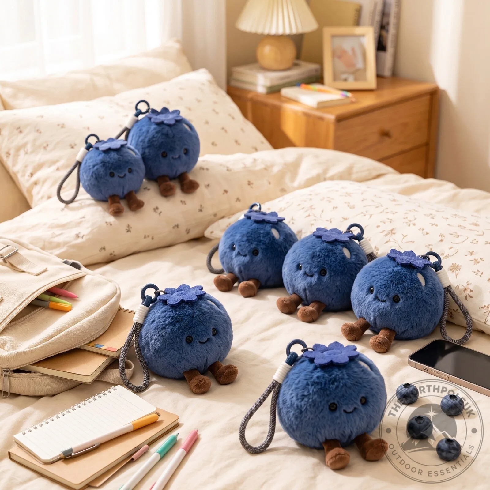 Kawaii blueberry flower plush keychain